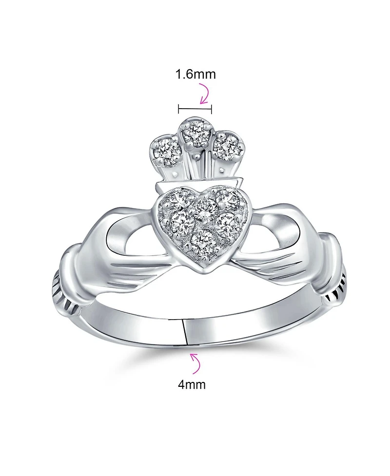 Bling Jewelry Claddagh Friendship Ring Cz Pave Heart Bff Sorority Statement .925 Sterling Silver