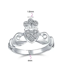 Bling Jewelry Claddagh Friendship Ring Cz Pave Heart Bff Sorority Statement .925 Sterling Silver