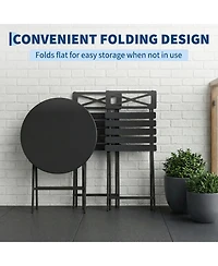 GarveeLife 3-Piece Steel Folding Bistro Set, Outdoor Patio Table and 2 Chairs Set, Round Table with Weather-Resistant Design for Balcony, Garden, Yard