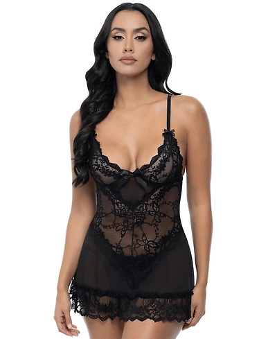 Oh La Cheri Women's Valentine Soft Cup Ruffle Hem Lace Babydoll