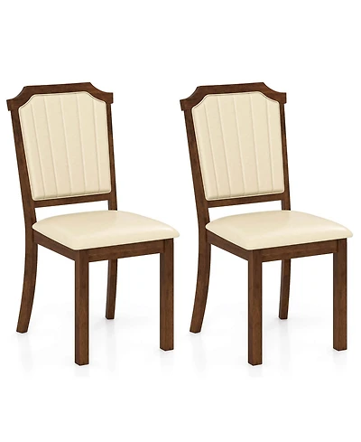 Costway Dining Chair Upholstered Kitchen with Pu Leather and Rubber Wood Frame