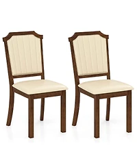 Costway Dining Chair Upholstered Kitchen with Pu Leather and Rubber Wood Frame