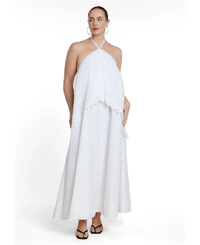 Eloquii Plus Embroidered Eyelet Halter Maxi Dress