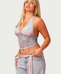 Edikted Women's Barbie Fever Paisley Mesh Halter Top