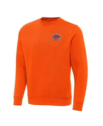 Antigua Men's Orange New York Knicks Victory Crewneck Pullover Sweatshirt