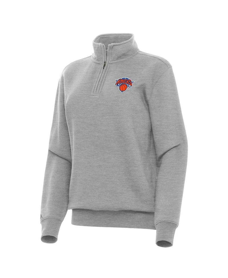 Antigua Women's Heather Gray New York Knicks Victory Quarter-Zip Sweatshirt