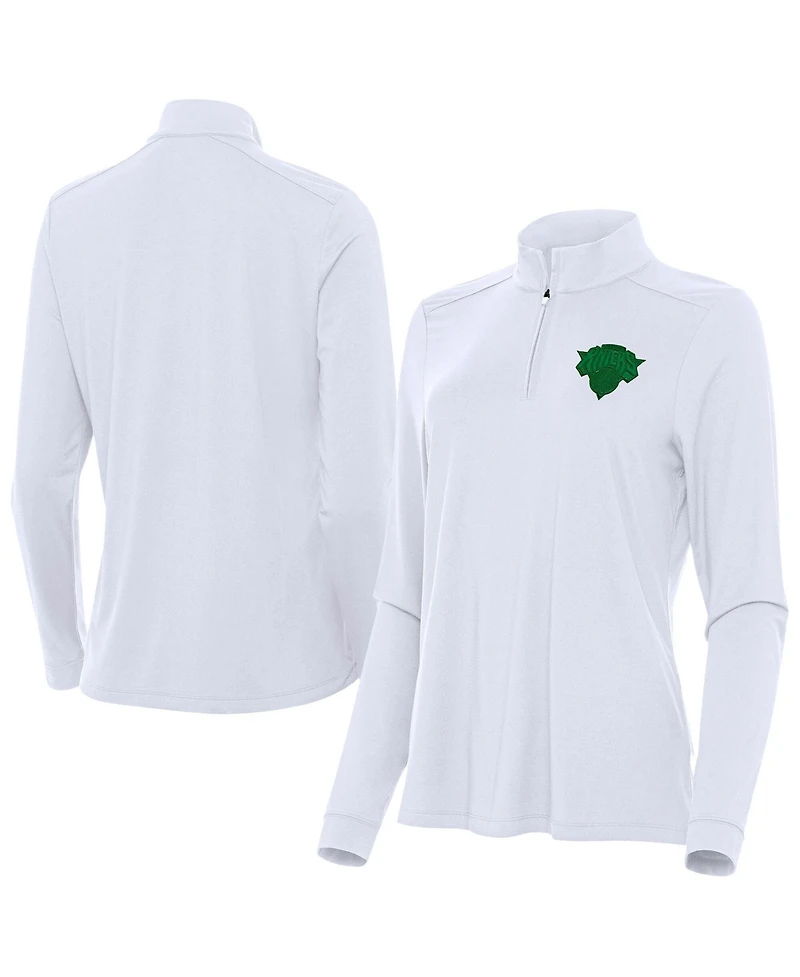Antigua Women's White New York Knicks St. Patrick's Day Intent Quarter-Zip Sweatshirt