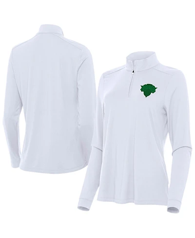 Antigua Women's White New York Knicks St. Patrick's Day Intent Quarter-Zip Sweatshirt