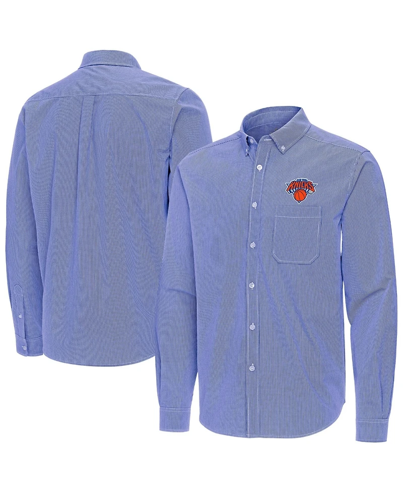 Antigua Men's New York Knicks Porter Woven Long Sleeve Button-Down Shirt