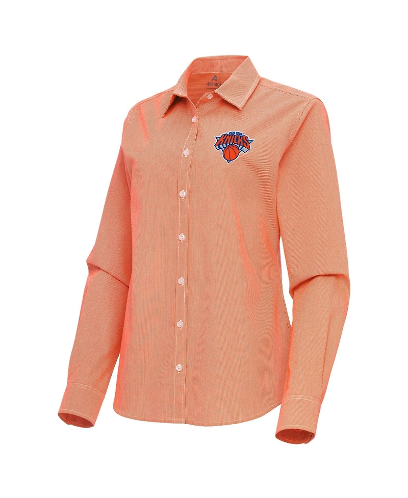 Antigua Women's Orange New York Knicks Porter Woven Long Sleeve Button-Up Shirt
