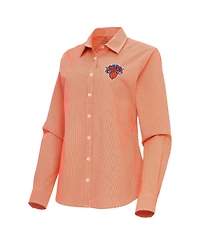 Antigua Women's Orange New York Knicks Porter Woven Long Sleeve Button-Up Shirt