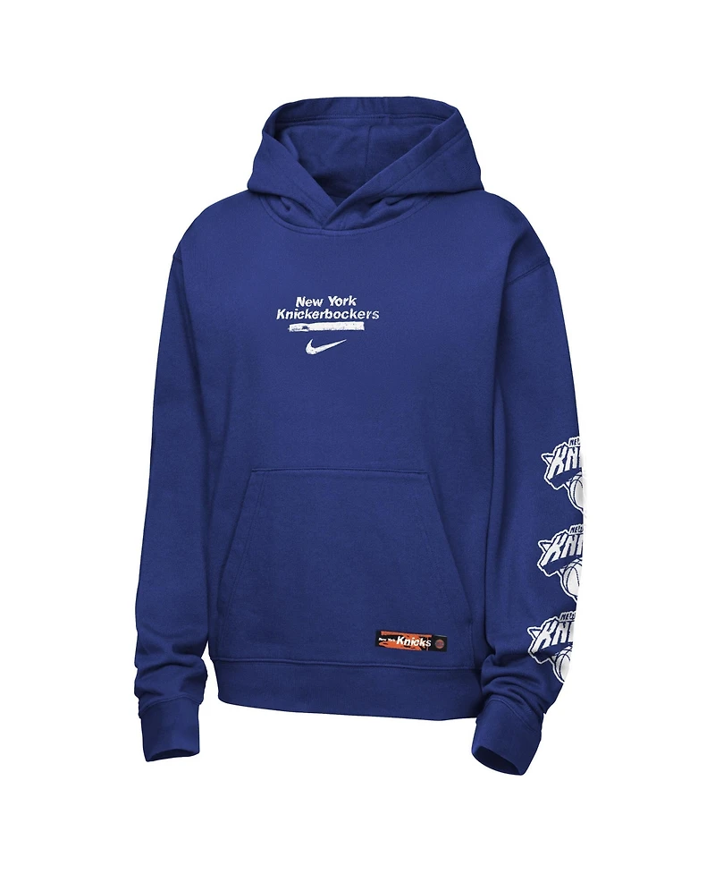Nike Big Boys and Girls Blue New York Knicks Courtside Club Premiere Hoodie