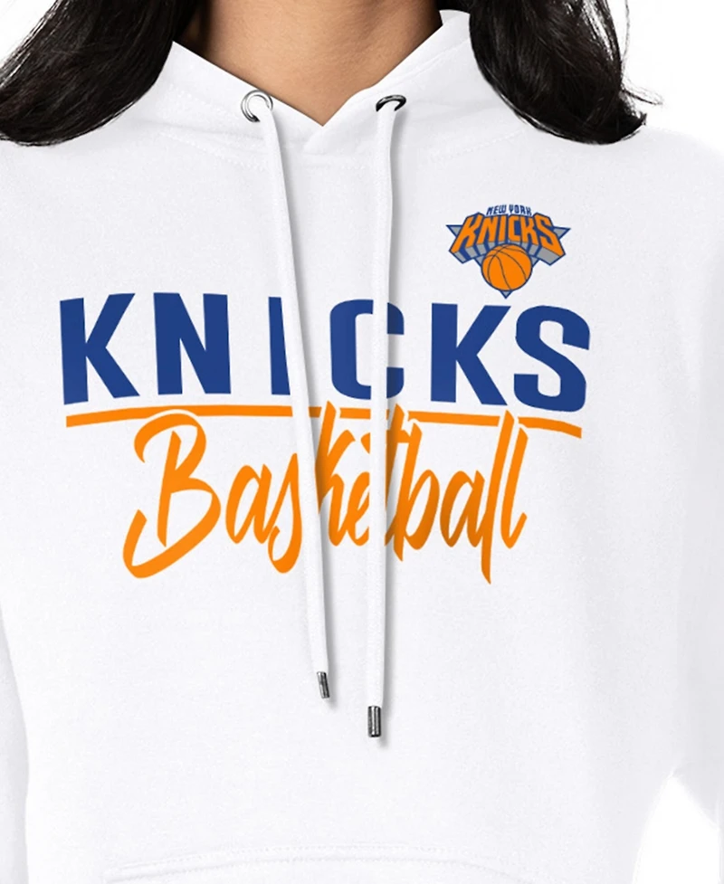 G-iii 4Her by Carl Banks Women's White New York Knicks Graphics Fleece Pullover Hoodie