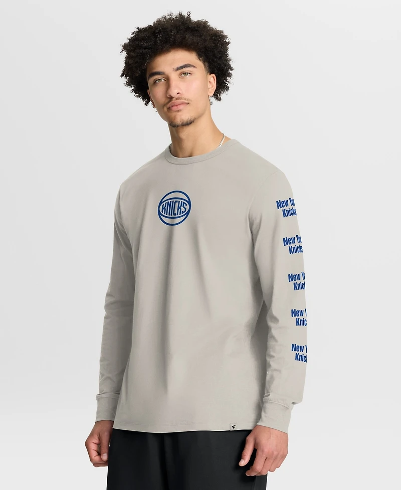 Fanatics Men's Cream New York Knicks Crossover Collection Ball Screen Action Premium Long Sleeve T-Shirt