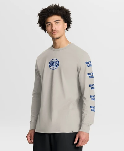 Fanatics Men's Cream New York Knicks Crossover Collection Ball Screen Action Premium Long Sleeve T-Shirt