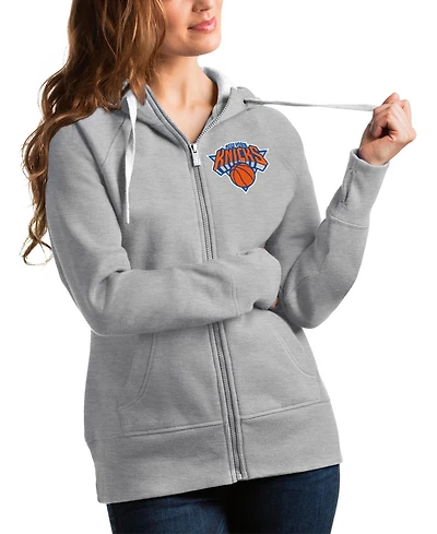 Antigua Women's Heathered Gray New York Knicks Victory Full-Zip Hoodie