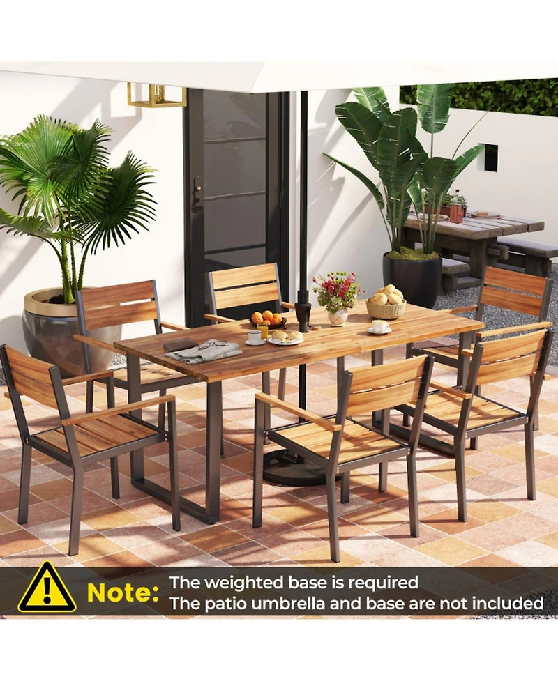 Gouun Set of 6 Outdoor Stackable Patio Dining Chairs with Acacia Wood Armrests and 105degree(s) Backrest