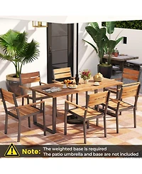 Gouun Set of 6 Outdoor Stackable Patio Dining Chairs with Acacia Wood Armrests and 105degree(s) Backrest