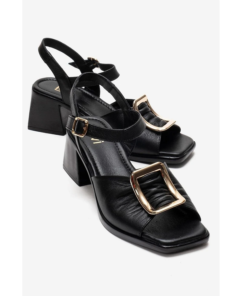 Forever & Always Shoes Women's Asha Leather Block Heel Sandal