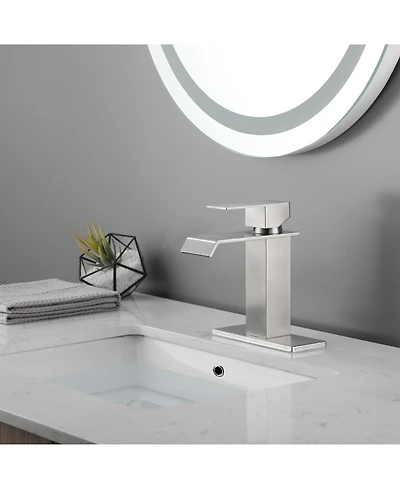 Phying Waterfall Spout Bathroom Sink Single Handle Faucet with Pop-Up Drain