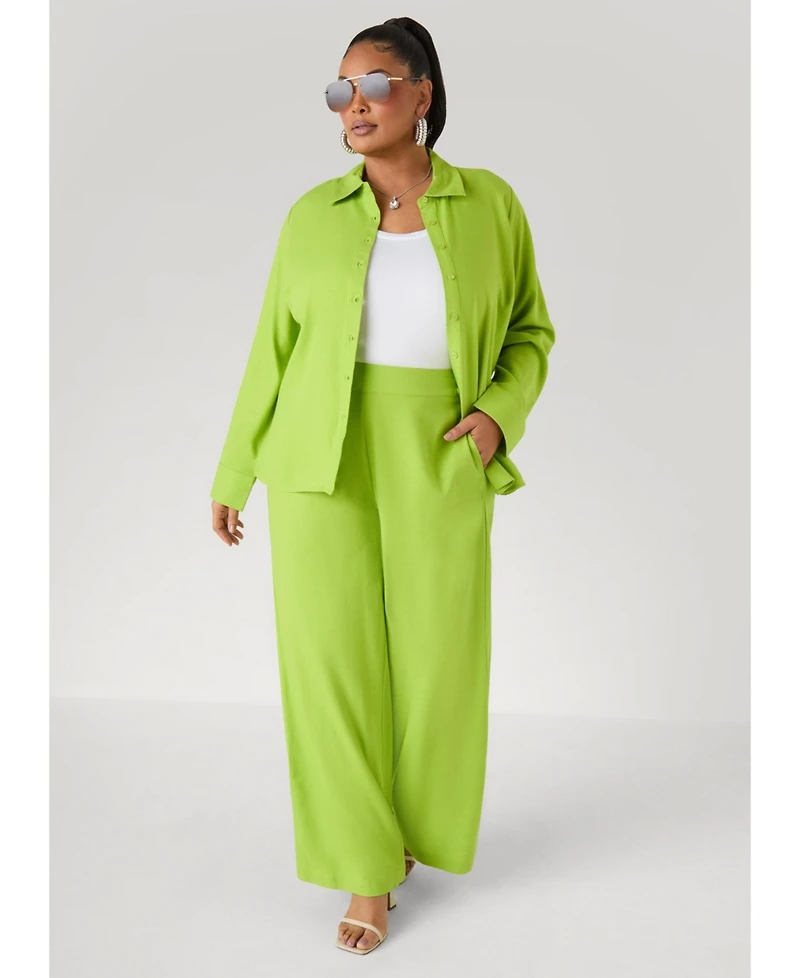 Ashley Stewart Women's Long Sleeved Linen Blend Shirt