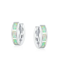 Bling Jewelry Created Opal Inlay Iridescent Huggie Small Hoop Earrings .925 Sterling Silver