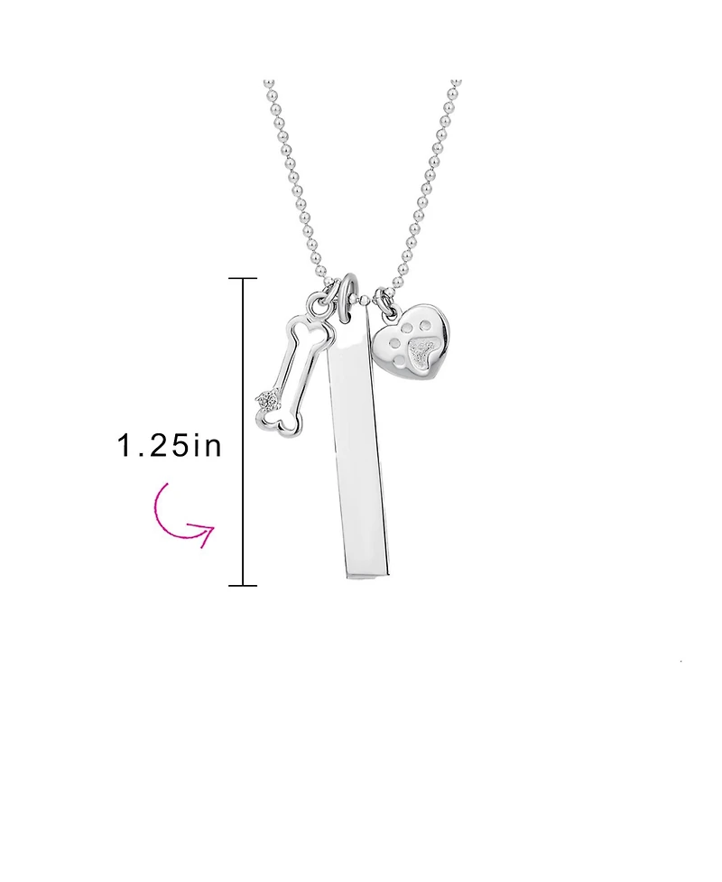 Bling Jewelry Paw Print Dog Tag Pendant Necklace Pet Lover Heart and Bone Charm .925 Sterling Silver