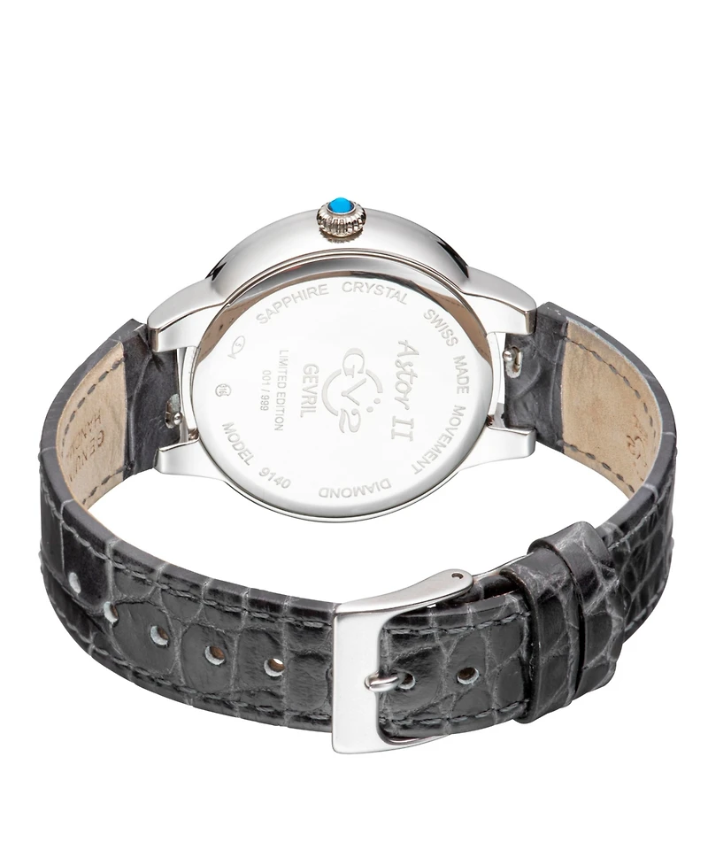 GV2 by Gevril Women's Astor Ii Swiss Quartz Diamond Hand made Italian leather Strap Watch