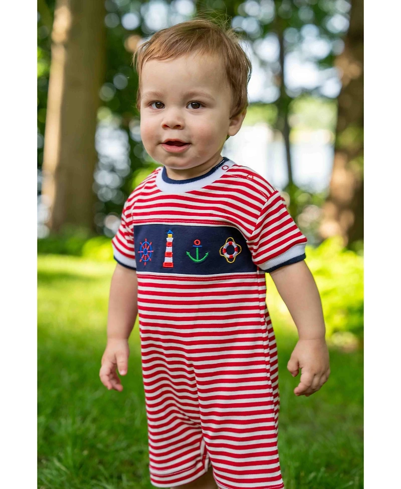 Florence Eiseman Baby Boy Stripe Knit Shortall With Nautical Applique