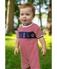 Florence Eiseman Baby Boy Stripe Knit Shortall With Nautical Applique
