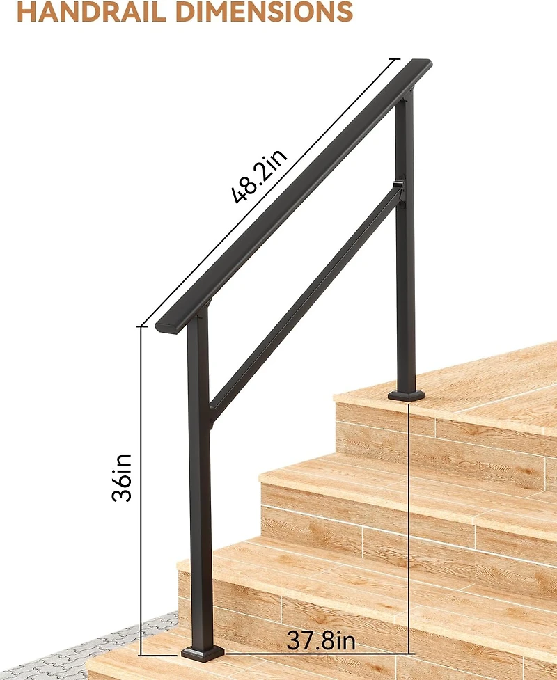 gaomon 2-Pack Adjustable Metal Hand Rails for Outdoor Steps 4-Step Stair Railing Kit Weatherproof and Comfortable Grip for Concrete