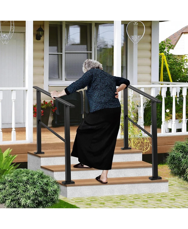 gaomon 3-Step Outdoor Stair Handrail Matte Metal Railing Kit Adjustable Height Concrete and Wooden Steps Installation