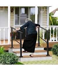gaomon 3-Step Outdoor Stair Handrail Matte Metal Railing Kit Adjustable Height Concrete and Wooden Steps Installation