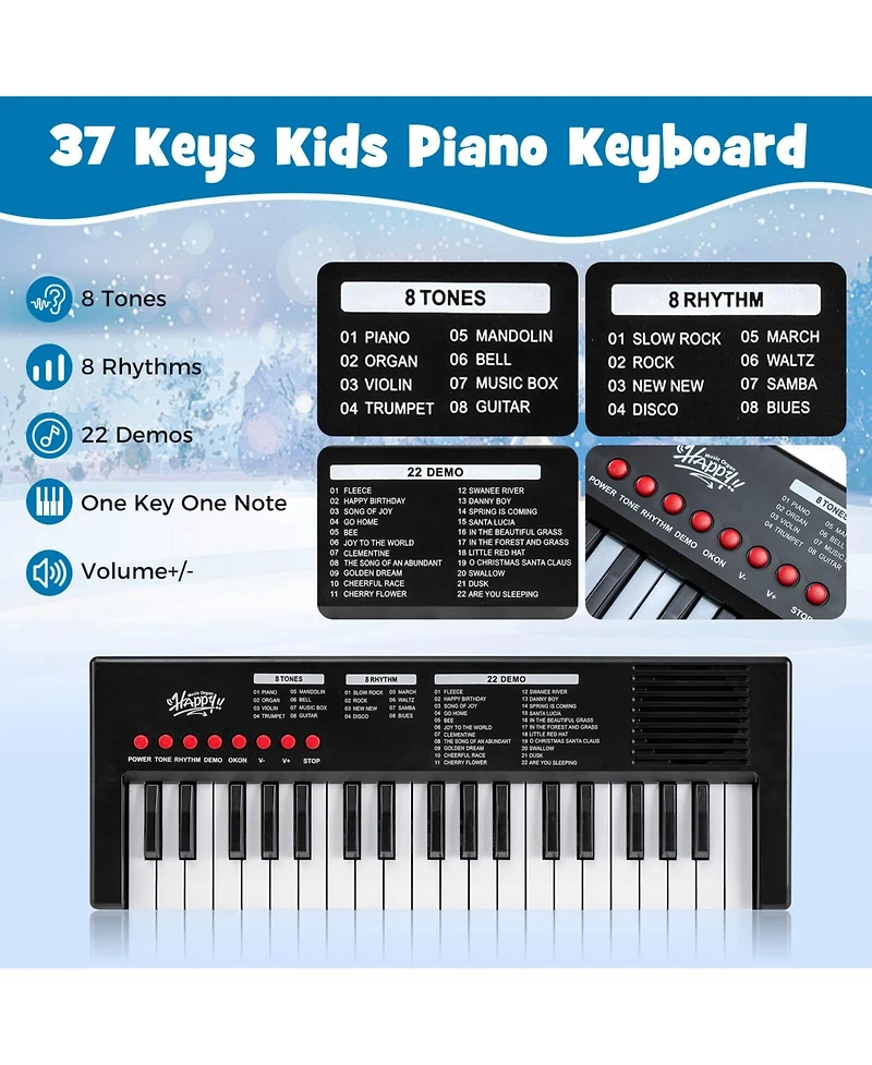 Costway Kids Piano Keyboard with 8 Rhythms Tones 22 Demos for Boys and Girls