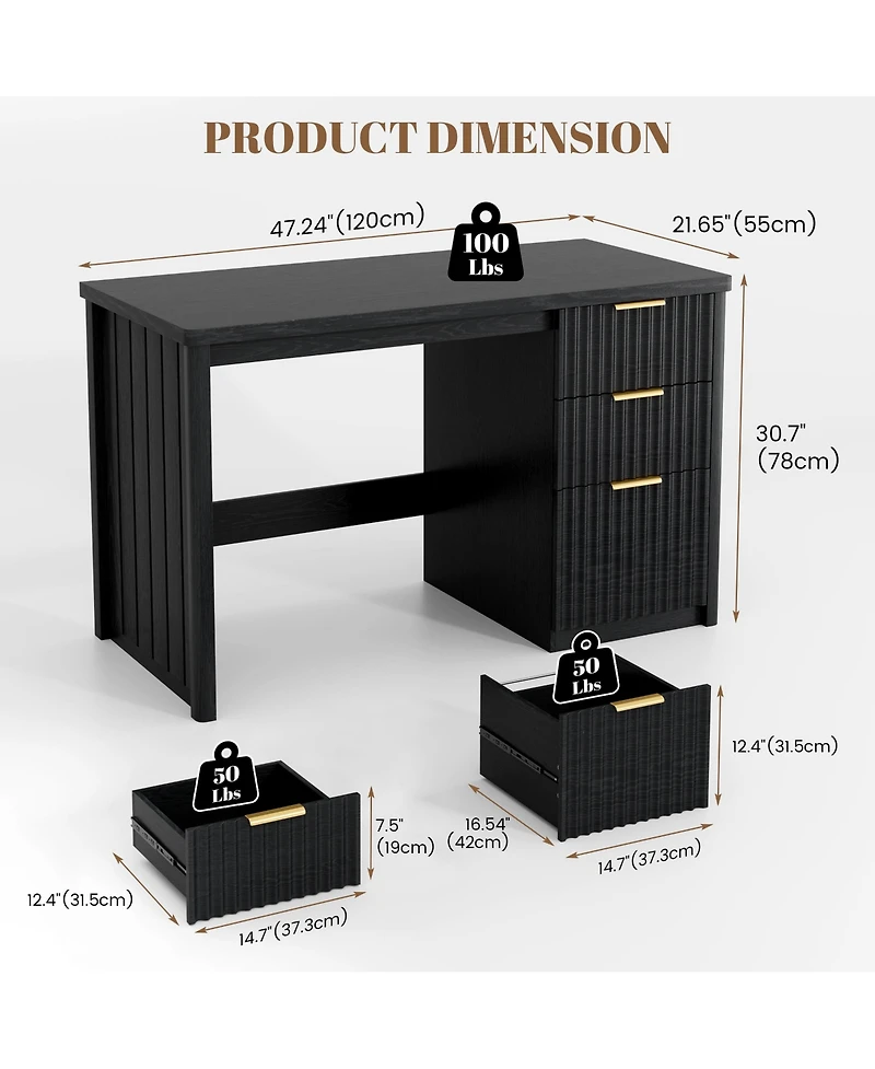 Vlsrka Computer Desk With File Drawers And Storage