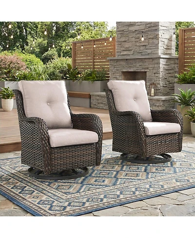 Pocassy Outdoor Swivel Chairs Set of 2,Patio Wicker Rocker Chairs,All Weather Patio Conversation Furniture Set, Ideal for Porch Balcony Deck Yard