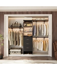 Aheaplus Closet System with 3 Hanging Rods, Drawers and Shelving Tower, 5-8 Feet Walk-in Organizer