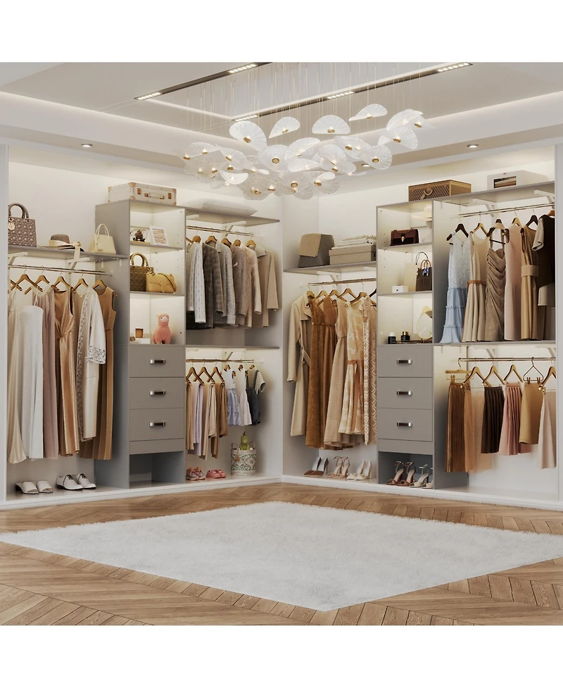 Aheaplus Closet System with 3 Hanging Rods, 3 Drawers and 3 Shelving Tower, 5-8 Feet Walk-in Closet Organizer