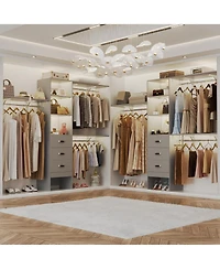 Aheaplus Closet System with 3 Hanging Rods, 3 Drawers and 3 Shelving Tower, 5-8 Feet Walk-in Closet Organizer