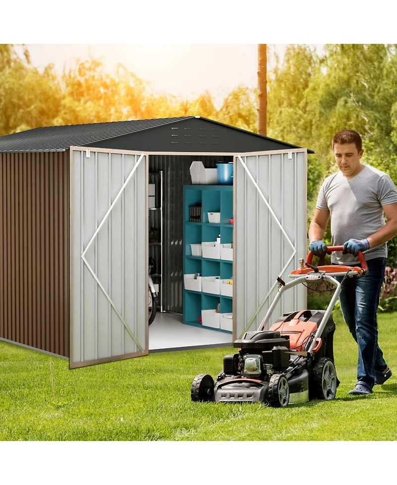 Large Outdoor Metal Storage Shed With Enhanced Frame Structure For Garden Tools And Backyard Equipment