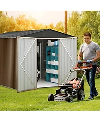 Large Outdoor Metal Storage Shed With Enhanced Frame Structure For Garden Tools And Backyard Equipment