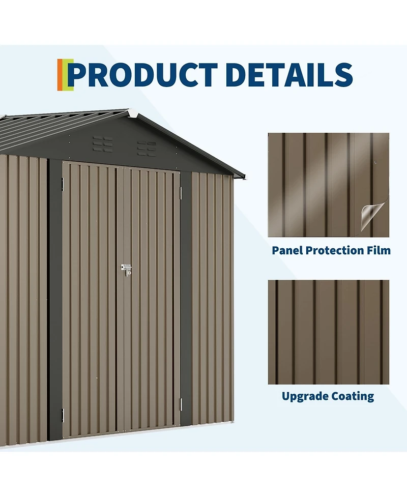 GarveeLife Outdoor Metal Storage Shed with Floor Frame Clear Window and Lockable Doors for Garden Backyard and Patio Use