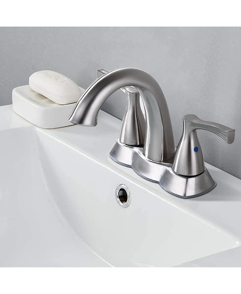 Phying 2 Handle 4 Inch Centerset Bathroom Sink Faucet with Pop-Up Drain, Brushed Nickel