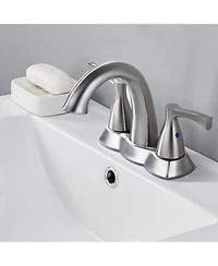Phying 2 Handle 4 Inch Centerset Bathroom Sink Faucet with Pop-Up Drain, Brushed Nickel