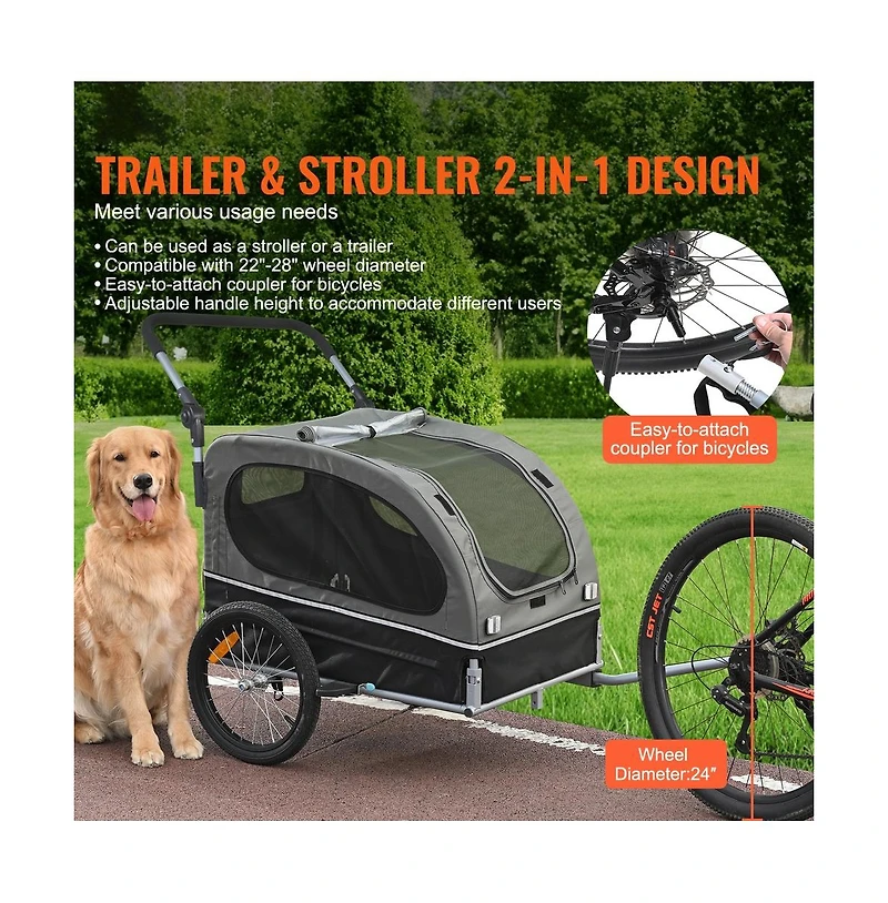 Ruie 2 in 1 Dog Bike Trailer and Pet Stroller for Pets up to 88 lbs