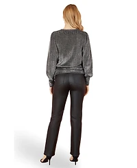 Yumi Women's Metallic Stretch Ruched Hem Top