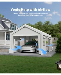 Heavy Duty Portable Carport Canopy - Waterproof Cover, Windows, Roll-Up Side Doors