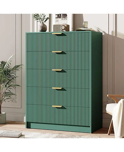 homfan 5-Drawer Fluted Dresser Chest with Metal Handles, Modern Vertical Storage Organizer for Bedroom, Entryway or Living Room