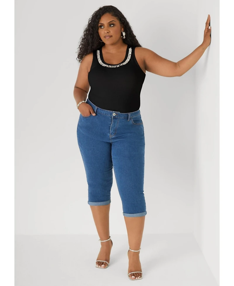 Ashley Stewart Women's Crystal Ribbed Tank Top