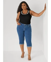 Ashley Stewart Women's Crystal Ribbed Tank Top